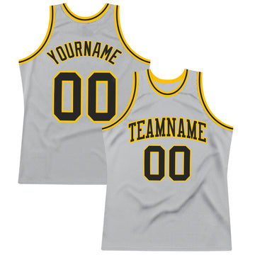 Custom Gray Black-Gold Authentic Throwback Basketball Jersey