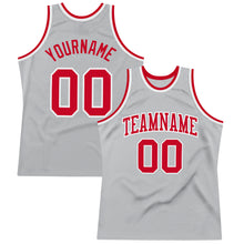 Load image into Gallery viewer, Custom Gray Red-White Authentic Throwback Basketball Jersey
