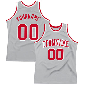 Custom Gray Red-White Authentic Throwback Basketball Jersey