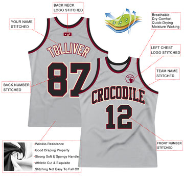 Custom Gray Black-Maroon Authentic Throwback Basketball Jersey