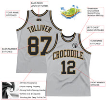 Load image into Gallery viewer, Custom Gray Black-Old Gold Authentic Throwback Basketball Jersey
