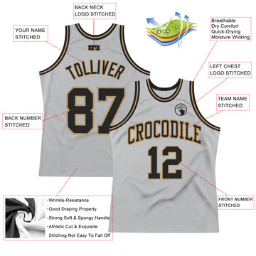 Custom Gray Black-Old Gold Authentic Throwback Basketball Jersey