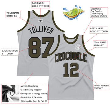 Custom Gray Olive-Black Authentic Throwback Basketball Jersey