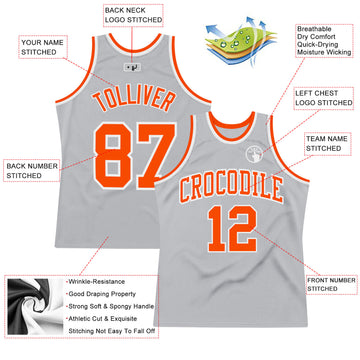 Custom Gray Orange-White Authentic Throwback Basketball Jersey