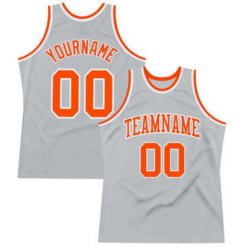 Custom Gray Orange-White Authentic Throwback Basketball Jersey