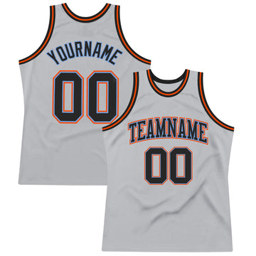 Custom Gray Black Powder Blue-Orange Authentic Throwback Basketball Jersey