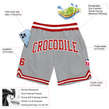 Load image into Gallery viewer, Custom Gray Red-White Authentic Throwback Basketball Shorts
