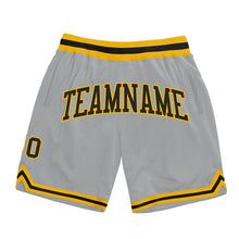 Load image into Gallery viewer, Custom Gray Black-Gold Authentic Throwback Basketball Shorts

