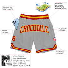 Load image into Gallery viewer, Custom Gray Red-Gold Authentic Throwback Basketball Shorts
