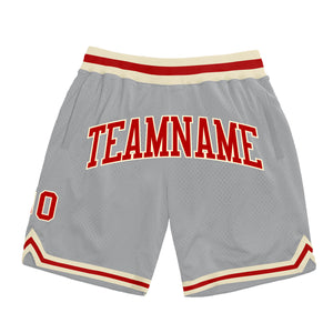 Custom Gray Red-Cream Authentic Throwback Basketball Shorts