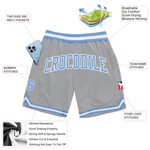 Load image into Gallery viewer, Custom Gray Light Blue-White Authentic Throwback Basketball Shorts

