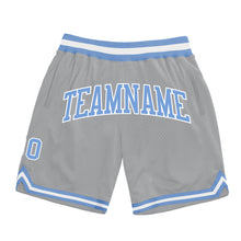 Load image into Gallery viewer, Custom Gray Light Blue-White Authentic Throwback Basketball Shorts
