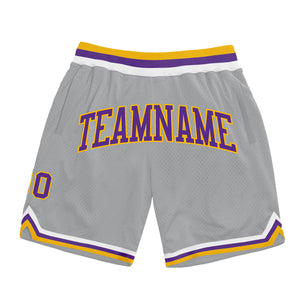 Custom Gray Purple-Gold Authentic Throwback Basketball Shorts