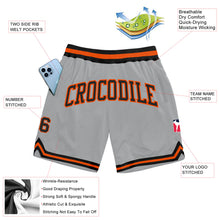 Load image into Gallery viewer, Custom Gray Black-Orange Authentic Throwback Basketball Shorts

