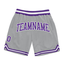 Laden Sie das Bild in den Galerie-Viewer, Custom Gray Purple-White Authentic Throwback Basketball Shorts
