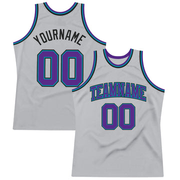 Custom Gray Purple Teal-Black Authentic Throwback Basketball Jersey