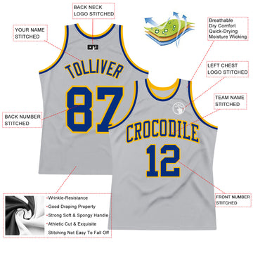 Custom Gray Royal-Gold Authentic Throwback Basketball Jersey