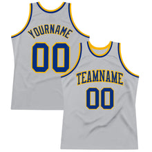 Load image into Gallery viewer, Custom Gray Royal-Gold Authentic Throwback Basketball Jersey
