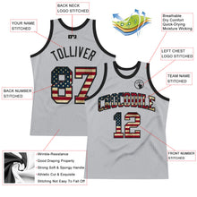 Load image into Gallery viewer, Custom Gray Vintage USA Flag-Black Authentic Throwback Basketball Jersey
