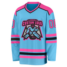 Laden Sie das Bild in den Galerie-Viewer, Custom Sky Blue Pink-Black Hockey Jersey
