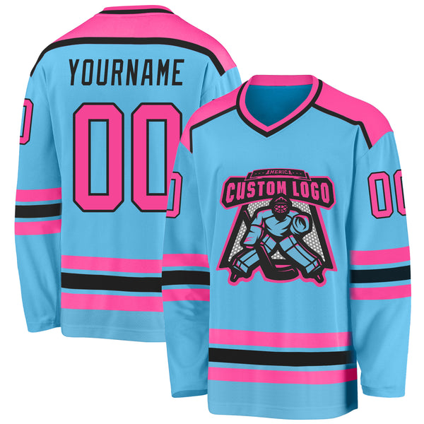 Cheap Custom Sky Blue Pink-Black Hockey Jersey Free Shipping –  CustomJerseysPro