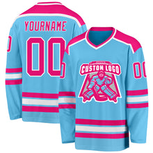 Laden Sie das Bild in den Galerie-Viewer, Custom Sky Blue Hot Pink-White Hockey Jersey
