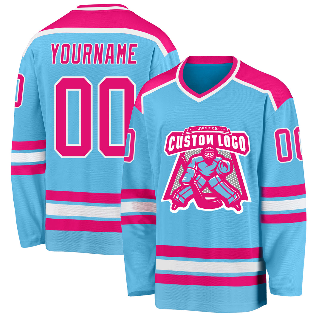 Custom Black Pink-Light Blue Hockey Jersey Women's Size:M