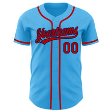 Load image into Gallery viewer, Custom Sky Blue Red-Navy Authentic Baseball Jersey
