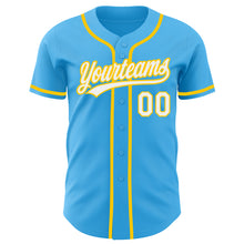 Laden Sie das Bild in den Galerie-Viewer, Custom Sky Blue White-Yellow Authentic Baseball Jersey
