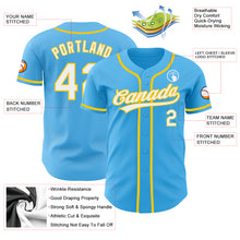 Laden Sie das Bild in den Galerie-Viewer, Custom Sky Blue White-Yellow Authentic Baseball Jersey
