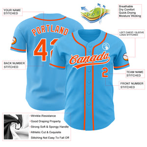 Custom Sky Blue Orange-White Authentic Baseball Jersey