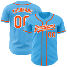Load image into Gallery viewer, Custom Sky Blue Orange-White Authentic Baseball Jersey
