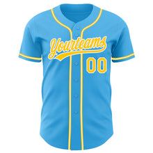 Load image into Gallery viewer, Custom Sky Blue Yellow-White Authentic Baseball Jersey
