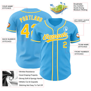 Custom Sky Blue Yellow-White Authentic Baseball Jersey