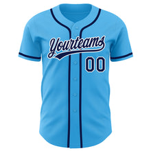 Load image into Gallery viewer, Custom Sky Blue Navy-White Authentic Baseball Jersey

