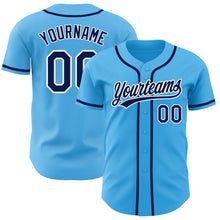 Load image into Gallery viewer, Custom Sky Blue Navy-White Authentic Baseball Jersey
