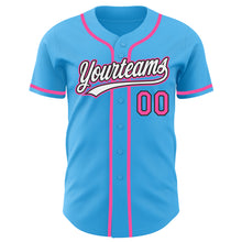 Laden Sie das Bild in den Galerie-Viewer, Custom Sky Blue Pink-Black Authentic Baseball Jersey
