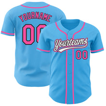 Laden Sie das Bild in den Galerie-Viewer, Custom Sky Blue Pink-Black Authentic Baseball Jersey
