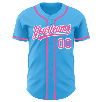 Custom Sky Blue Pink-White Authentic Baseball Jersey
