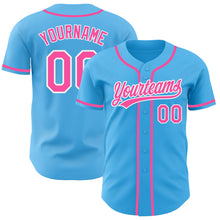 Laden Sie das Bild in den Galerie-Viewer, Custom Sky Blue Pink-White Authentic Baseball Jersey
