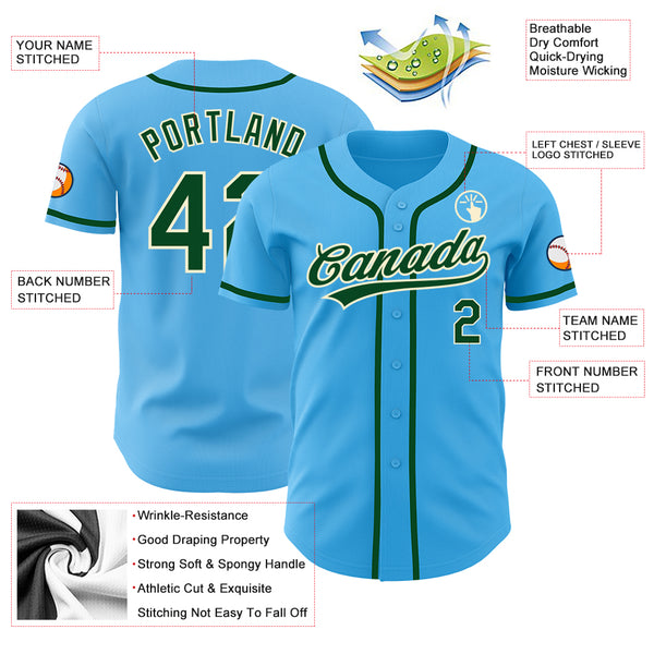 Cheap Custom Sky Blue Green-Cream Authentic Baseball Jersey Free Shipping –  CustomJerseysPro