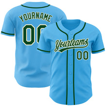 Load image into Gallery viewer, Custom Sky Blue Green-Cream Authentic Baseball Jersey
