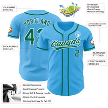 Load image into Gallery viewer, Custom Sky Blue Kelly Green-White Authentic Baseball Jersey
