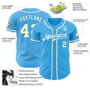 Custom Sky Blue Cream Authentic Baseball Jersey