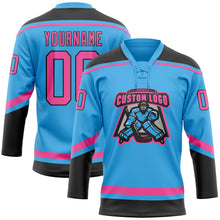 Load image into Gallery viewer, Custom Sky Blue Pink-Black Hockey Lace Neck Jersey
