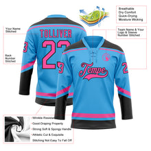Laden Sie das Bild in den Galerie-Viewer, Custom Sky Blue Pink-Black Hockey Lace Neck Jersey
