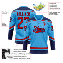 Load image into Gallery viewer, Custom Sky Blue Red-Navy Hockey Lace Neck Jersey
