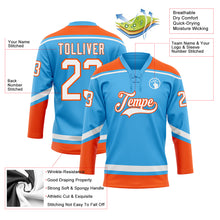 Laden Sie das Bild in den Galerie-Viewer, Custom Sky Blue White-Orange Hockey Lace Neck Jersey
