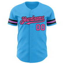Laden Sie das Bild in den Galerie-Viewer, Custom Sky Blue Pink-Black Authentic Baseball Jersey
