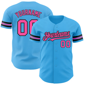Custom Sky Blue Pink-Black Authentic Baseball Jersey